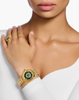 THOMAS SABO Mystic Island Watch with white stones and green malachite gold plated