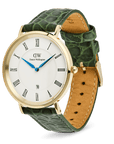 Daniel Wellington Classic Roman Numerals Date Dark Green Croc Belly Gold