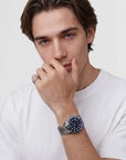 Daniel Wellington Iconic GMT Link Black Blue Ceramic Bezel Silver