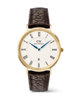 Daniel Wellington Classic Roman Numerals Date Dark Brown Croc Belly Gold