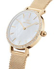 Daniel Wellington Petite 28 Bezel Mesh White Mother of Pearl Gold Watch