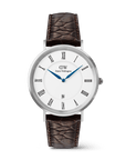 Daniel Wellington Classic Roman Numerals Date Dark Brown Croc Belly Silver