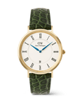 Daniel Wellington Classic Roman Numerals Date Dark Green Croc Belly Gold