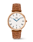 Daniel Wellington Classic Roman Numerals Date Light Brown Croc Belly Rose Gold