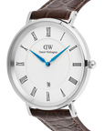 Daniel Wellington Classic Roman Numerals Date Dark Brown Croc Belly Silver