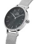 Daniel Wellington Petite 28 Bezel Mesh Black Mother of Pearl Silver Watch