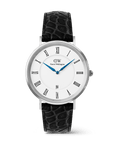 Daniel Wellington Classic Roman Numerals Date Black Croc Belly Silver