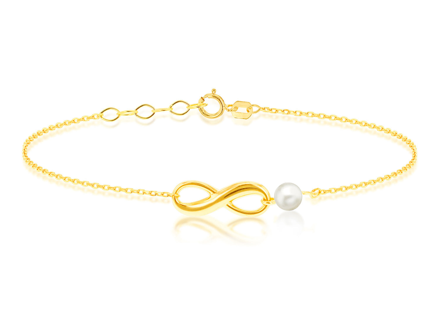 9CT INFINITY PEARL BRACELET