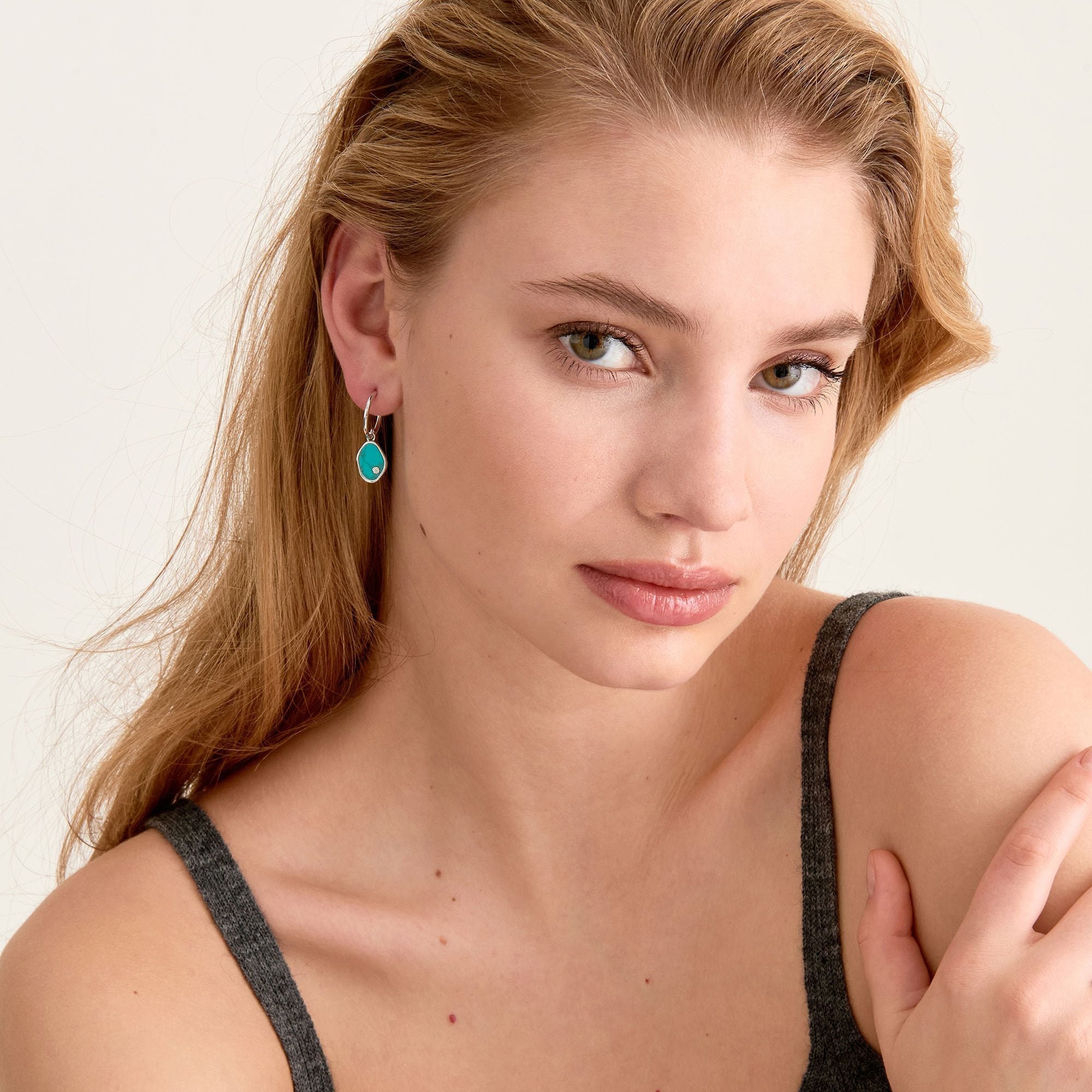 Ania Haie Silver Tidal Turquoise Mini Hoop Earrings