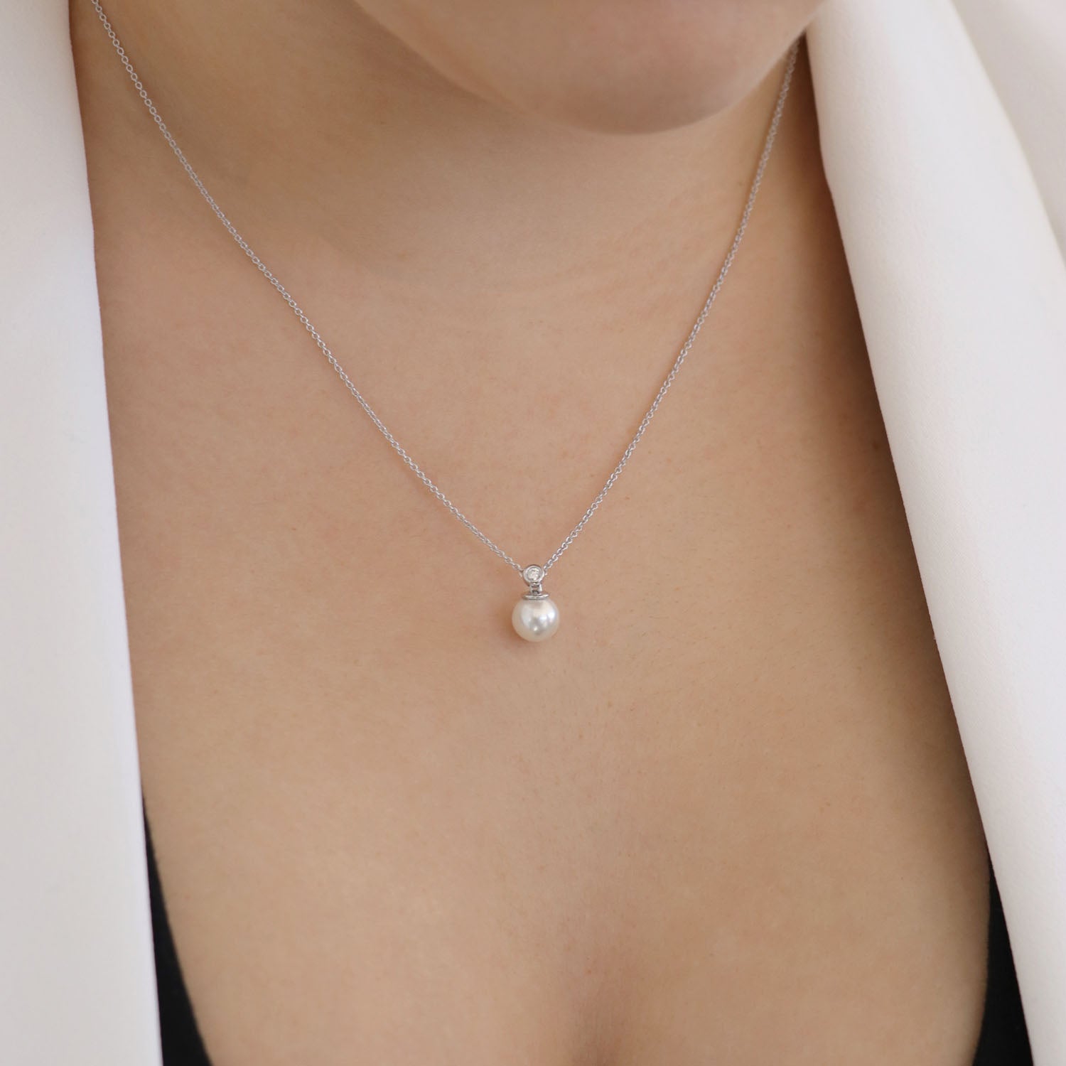 9CT LINA DIAMOND & PEARL NECKLACE