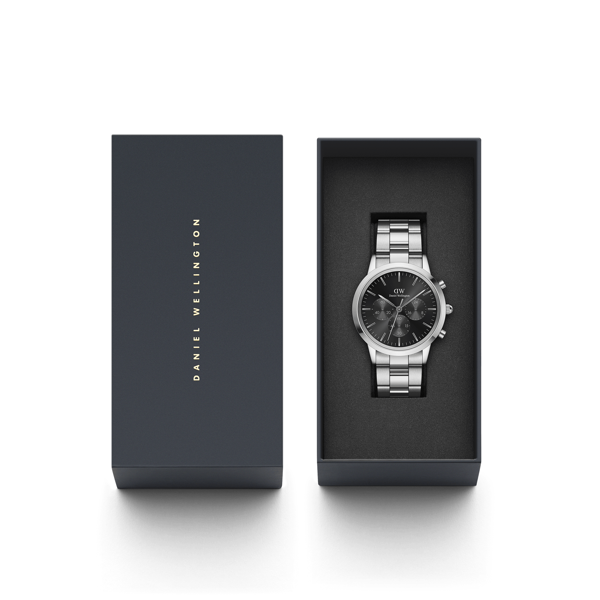 Daniel Wellington Iconic Chronograph 42 Link Silver & Black Sunray Watch