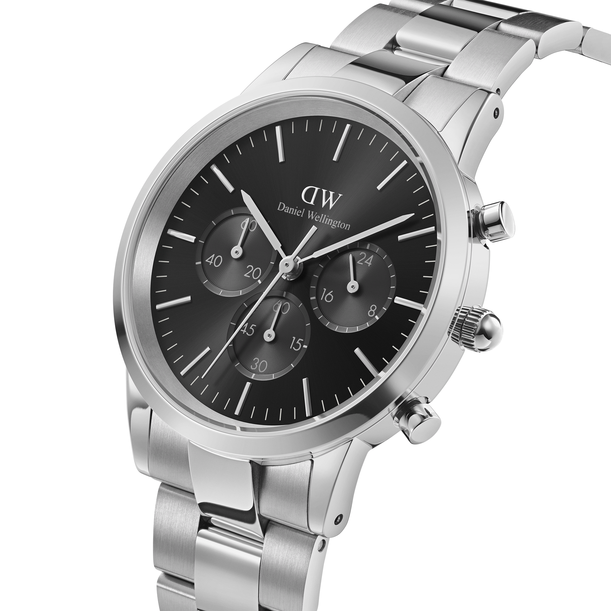 Daniel Wellington Iconic Chronograph 42 Link Silver & Black Sunray Watch