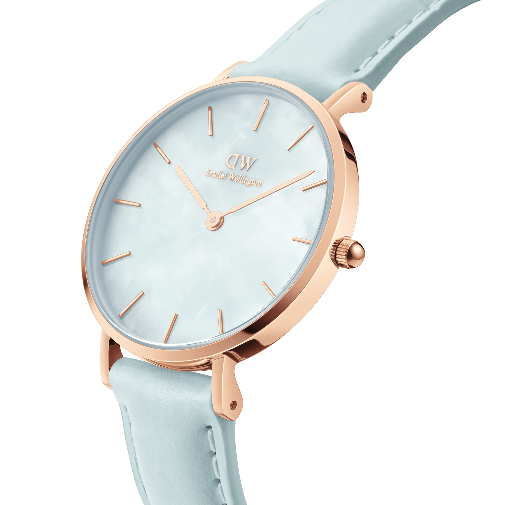 Daniel Wellington Petite 28 Blue Leather & Rose Gold Mother of Pearl Watch
