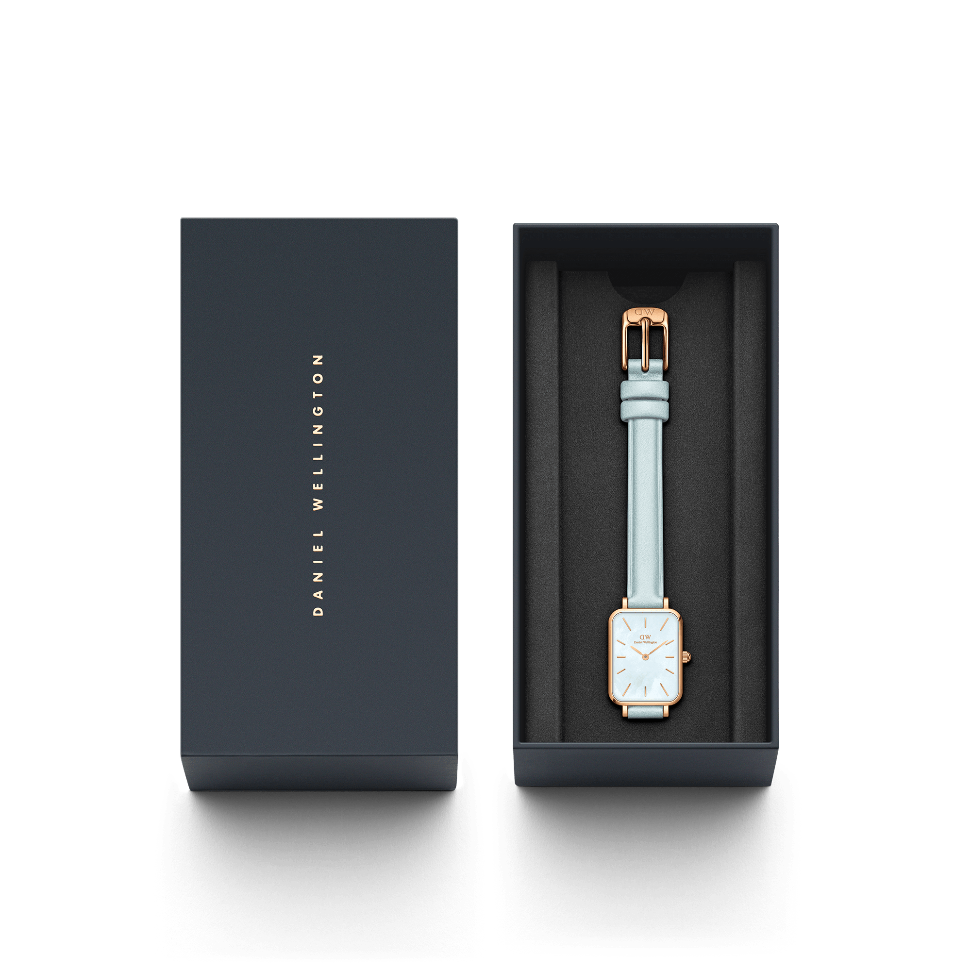 Daniel Wellington Quadro Blue Leather & Rose Gold Mother of Pearl Watch