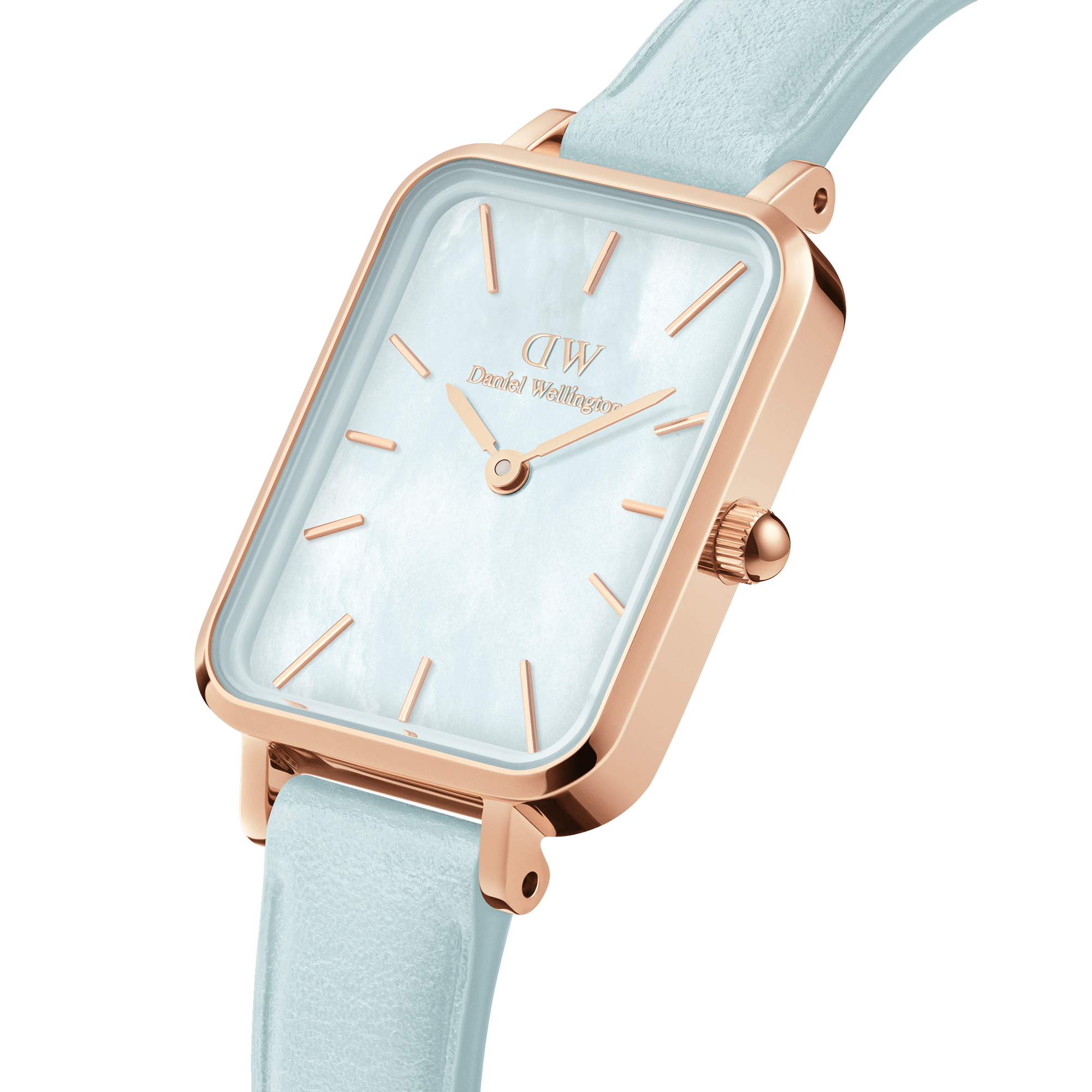 Daniel Wellington Quadro Blue Leather & Rose Gold Mother of Pearl Watch