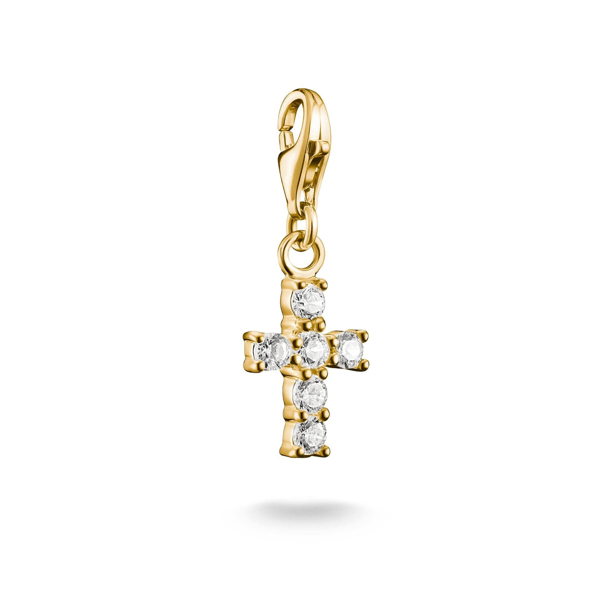 Gold-Plated Cross Charm with White Zirconia