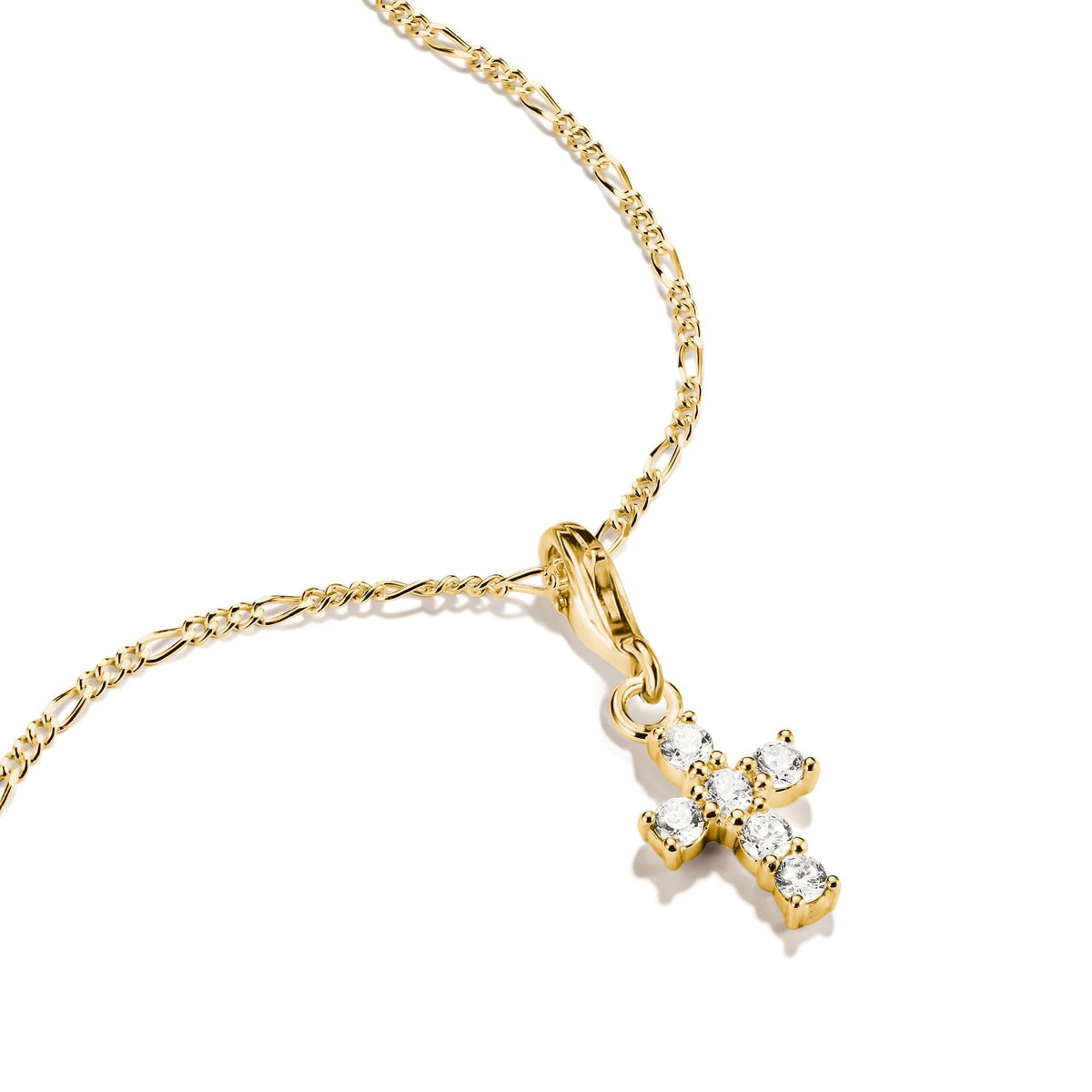 Gold-Plated Cross Charm with White Zirconia