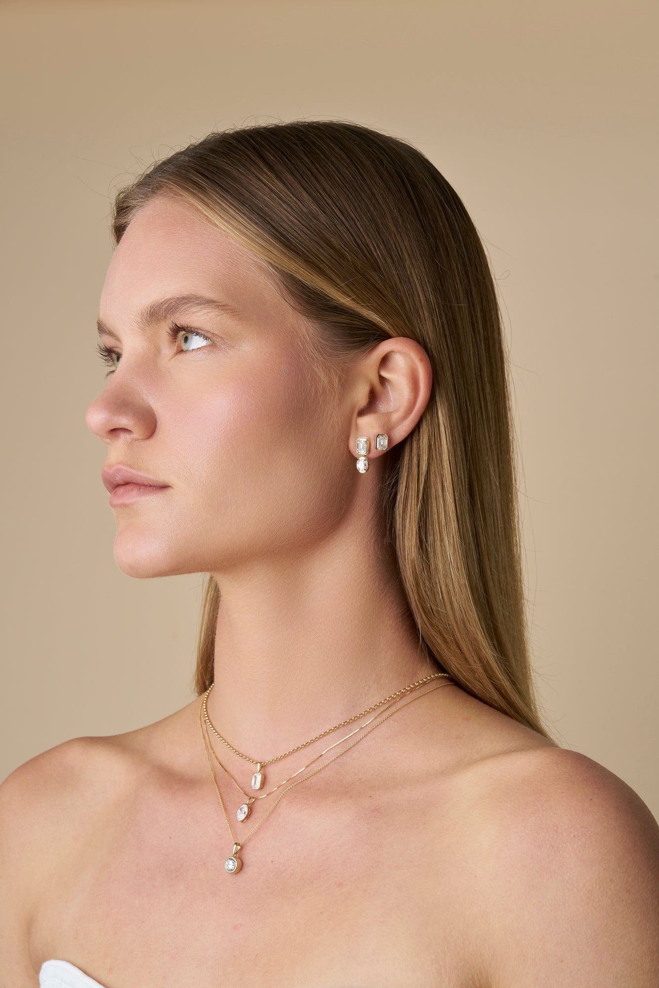 HEIRLOOM EMERALD CUT BEZEL DIAMOND STUD EARRINGS - SOLID GOLD