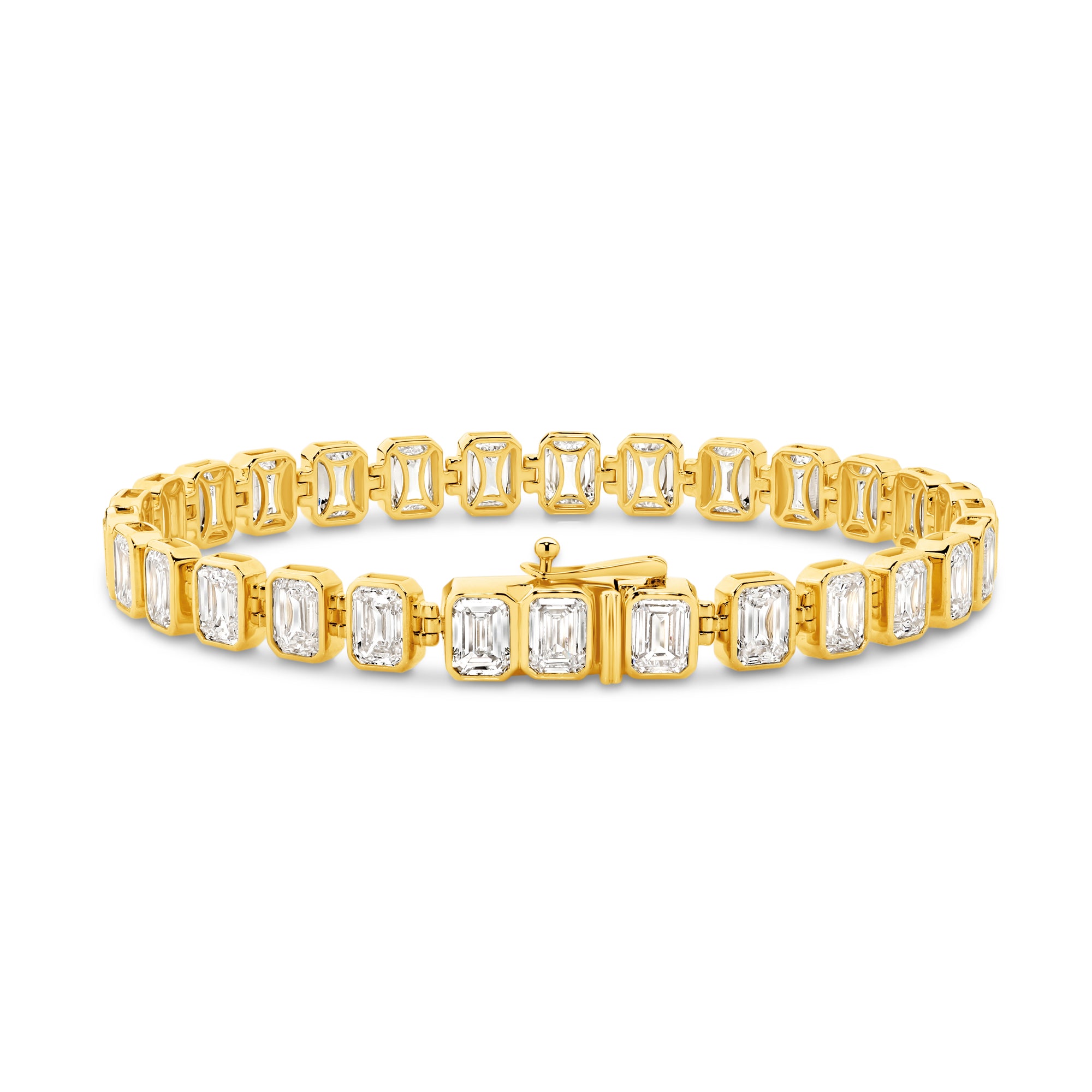 15CT BEZEL EMERALD CUT DIAMOND TENNIS BRACELET - 9CT GOLD