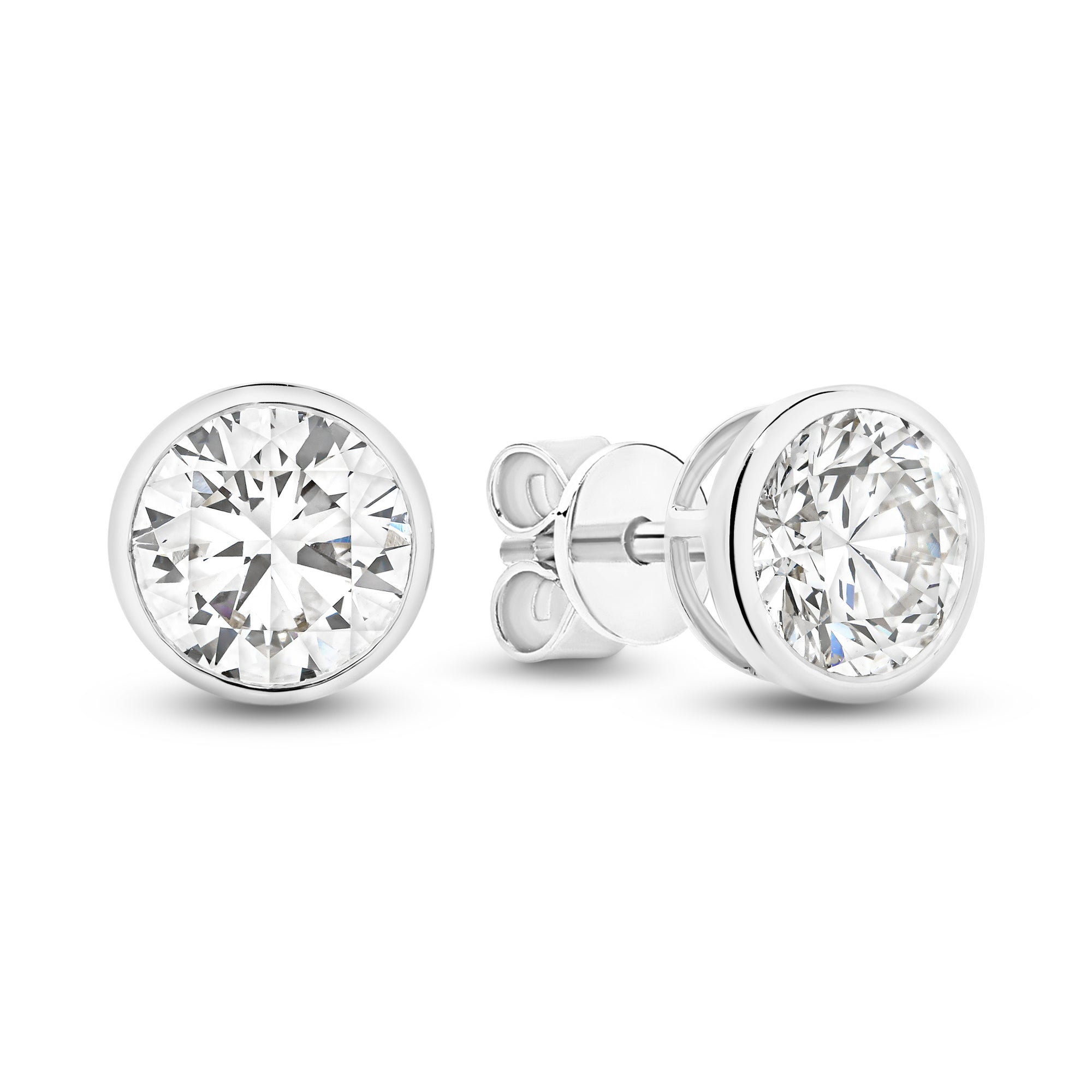 HEIRLOOM BRILLIANT CUT BEZEL SET DIAMOND STUD EARRINGS - SOLID GOLD