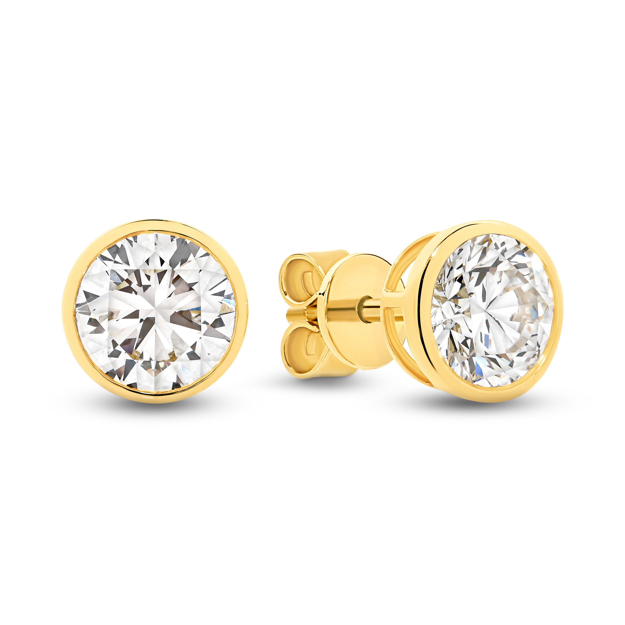 HEIRLOOM BRILLIANT CUT BEZEL SET DIAMOND STUD EARRINGS - SOLID GOLD