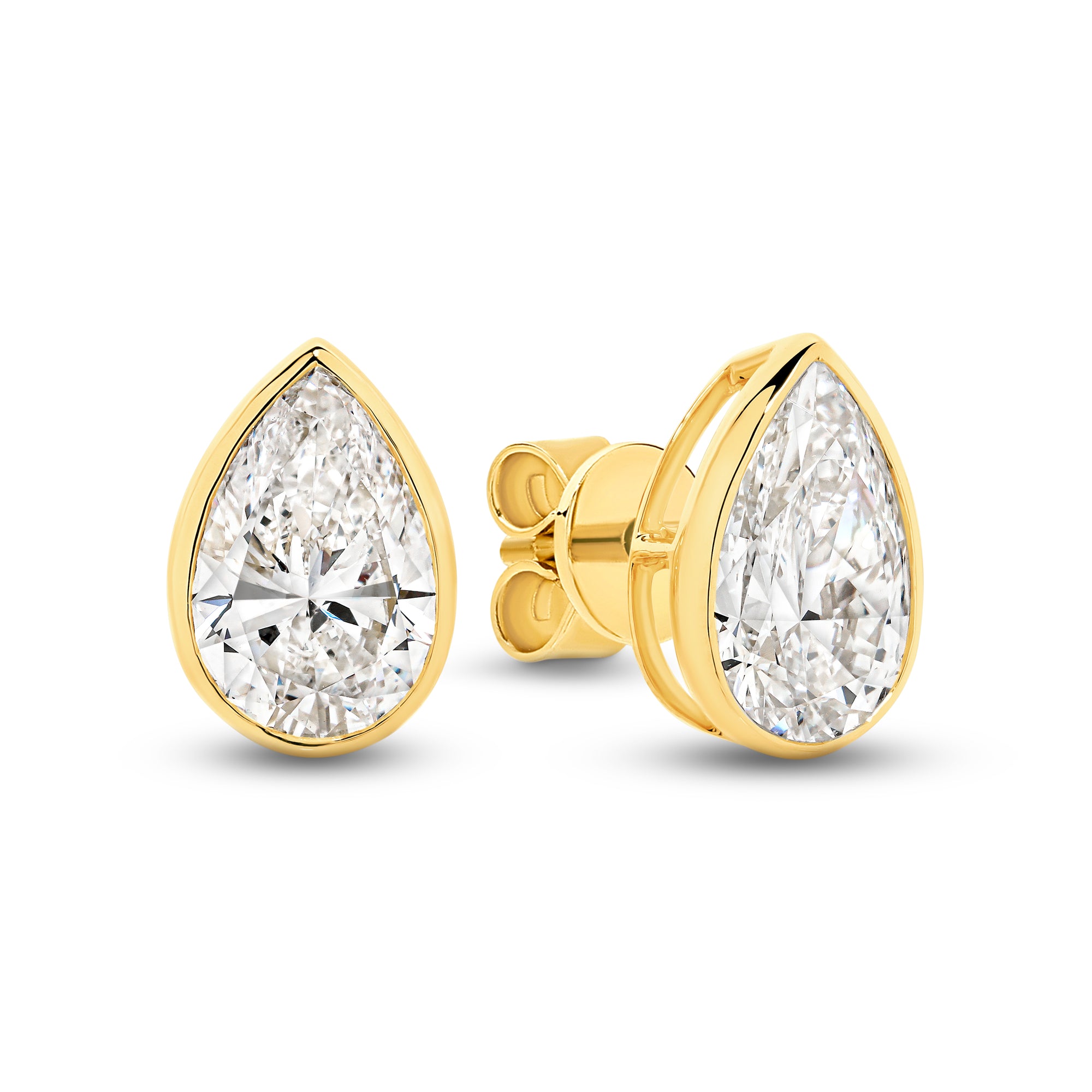 HEIRLOOM PEAR BEZEL SET DIAMOND STUD EARRINGS - SOLID GOLD