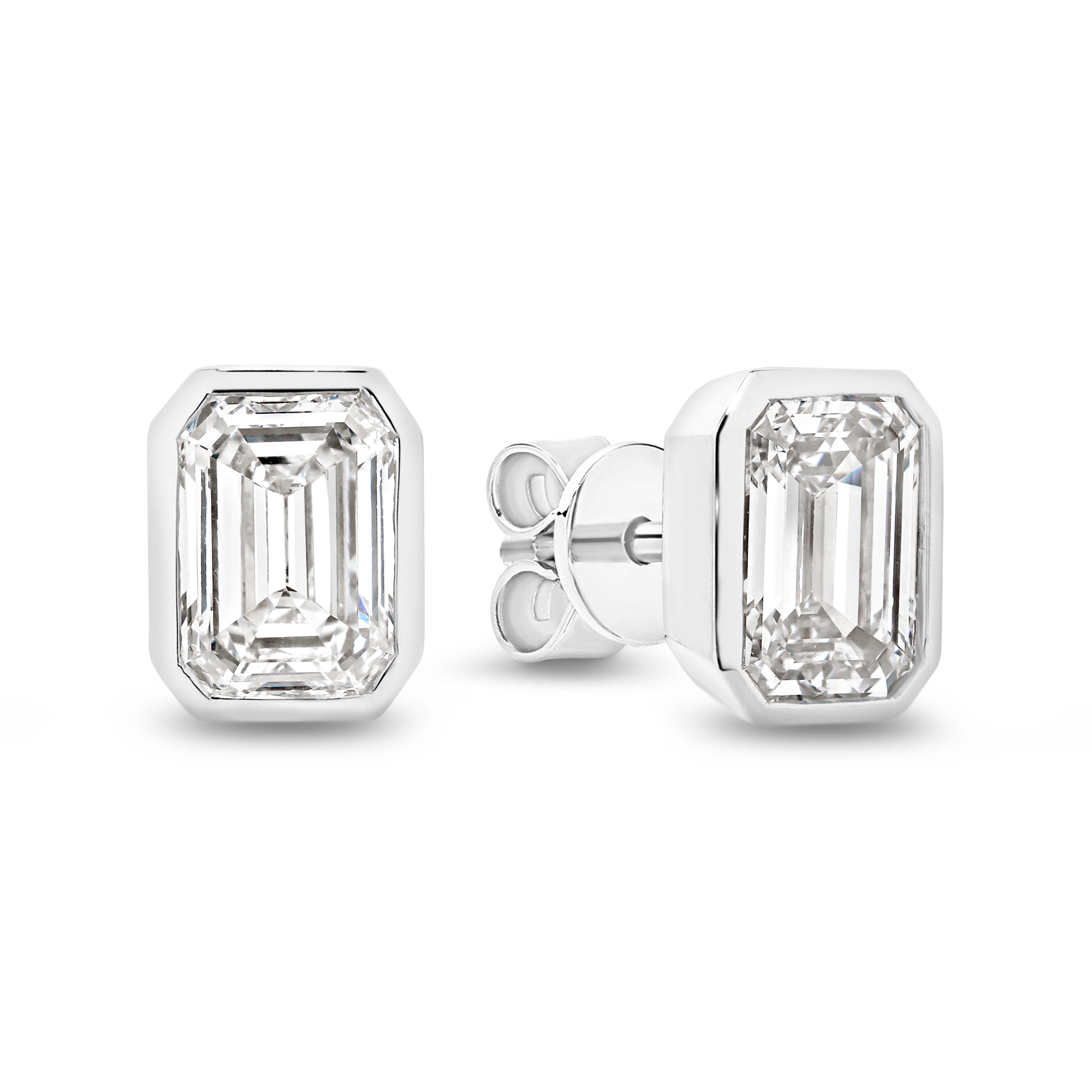 HEIRLOOM EMERALD CUT BEZEL DIAMOND STUD EARRINGS - SOLID GOLD