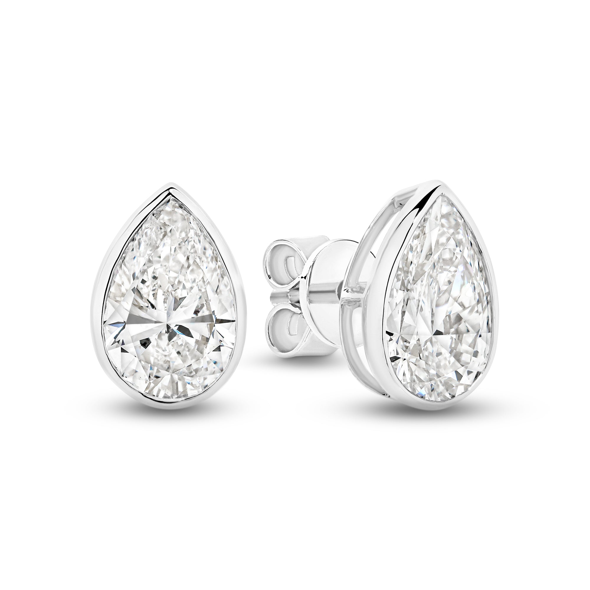 HEIRLOOM PEAR BEZEL SET DIAMOND STUD EARRINGS - SOLID GOLD