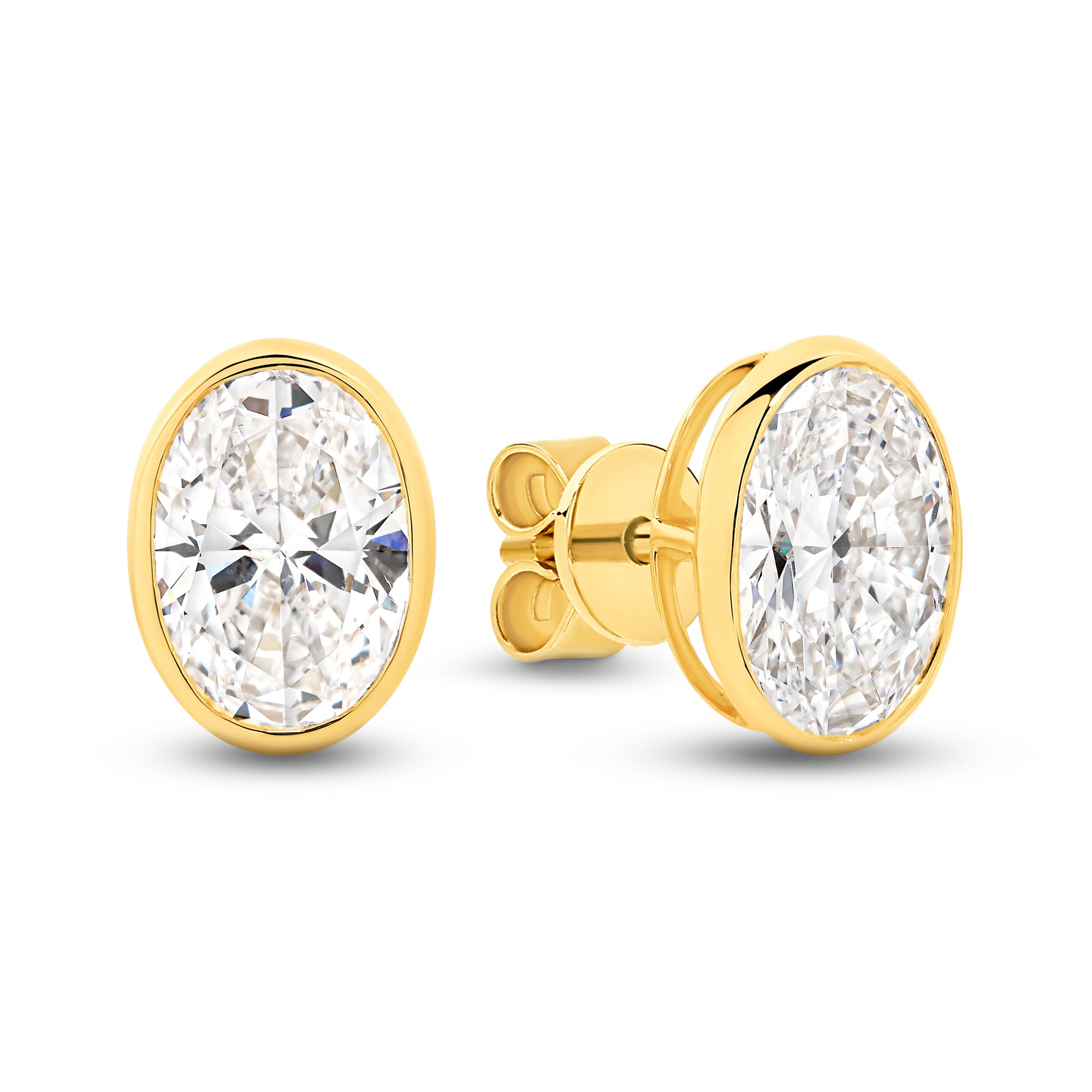 HEIRLOOM OVAL BEZEL SET DIAMOND STUD EARRINGS - SOLID GOLD