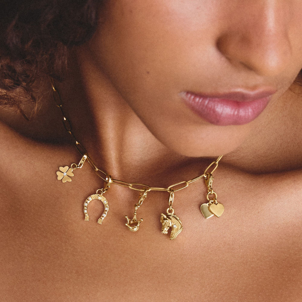 Gold-Plated Horse Head Charm with White Zirconia