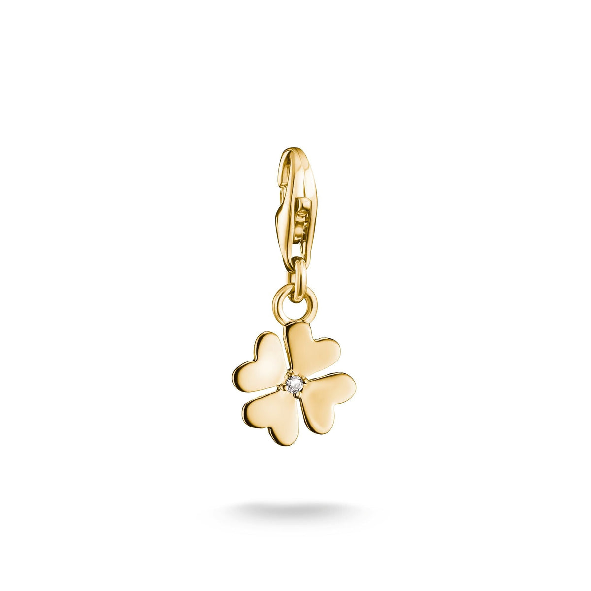 Gold-Plated Four-Leaf Clover Charm with Zirconia Centre Stone