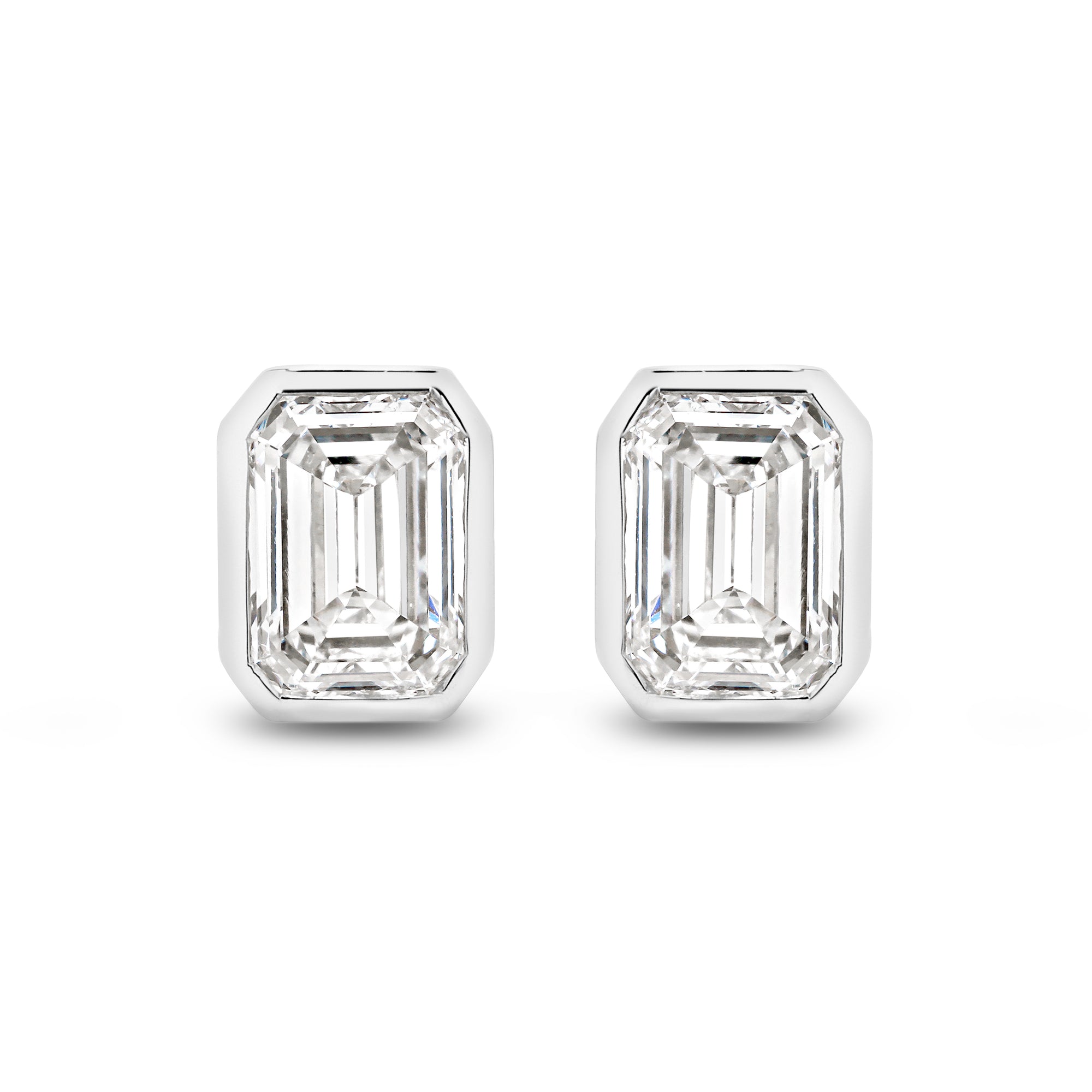 HEIRLOOM EMERALD CUT BEZEL DIAMOND STUD EARRINGS - SOLID GOLD