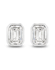 HEIRLOOM EMERALD CUT BEZEL DIAMOND STUD EARRINGS - SOLID GOLD
