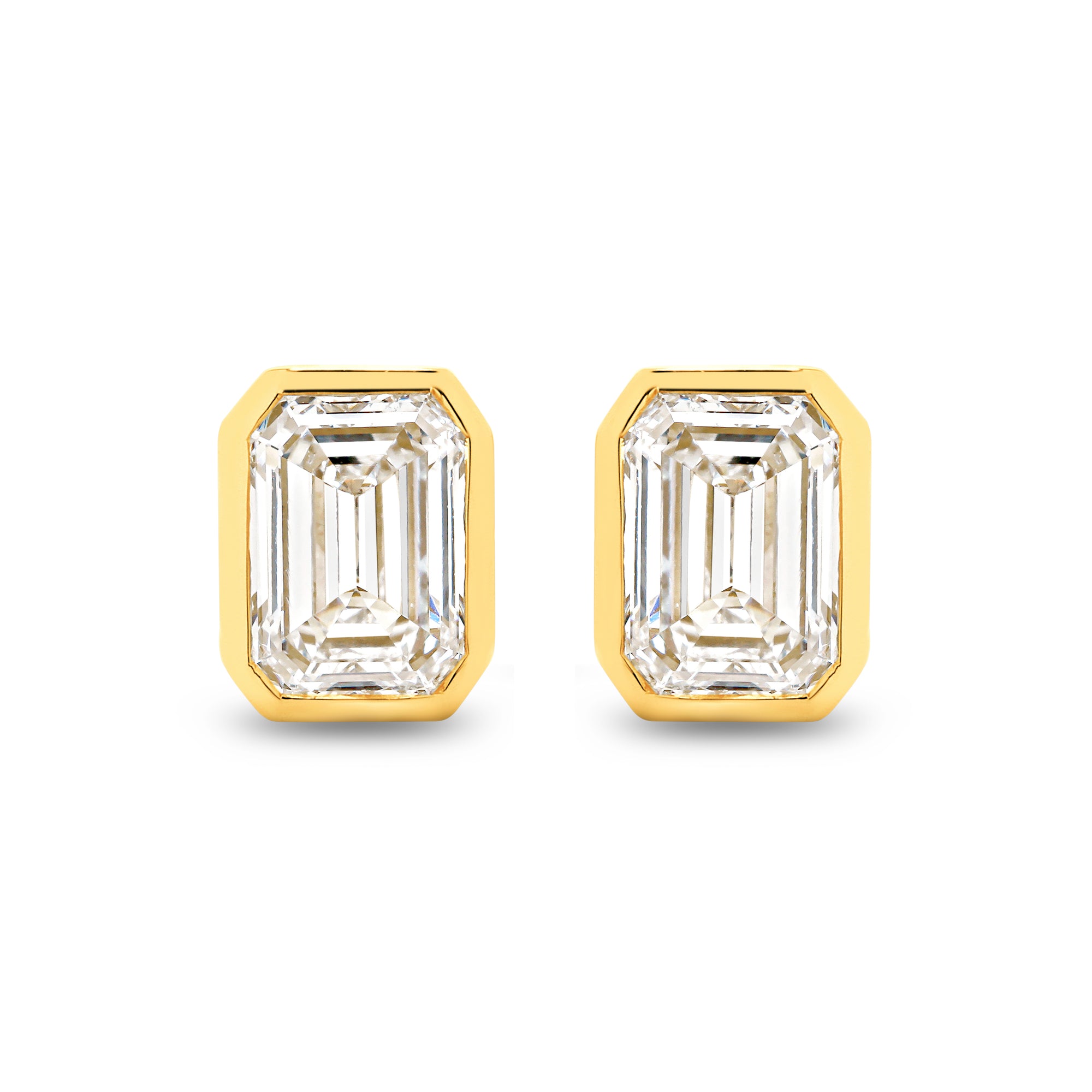 HEIRLOOM EMERALD CUT BEZEL DIAMOND STUD EARRINGS - SOLID GOLD