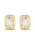HEIRLOOM EMERALD CUT BEZEL DIAMOND STUD EARRINGS - SOLID GOLD