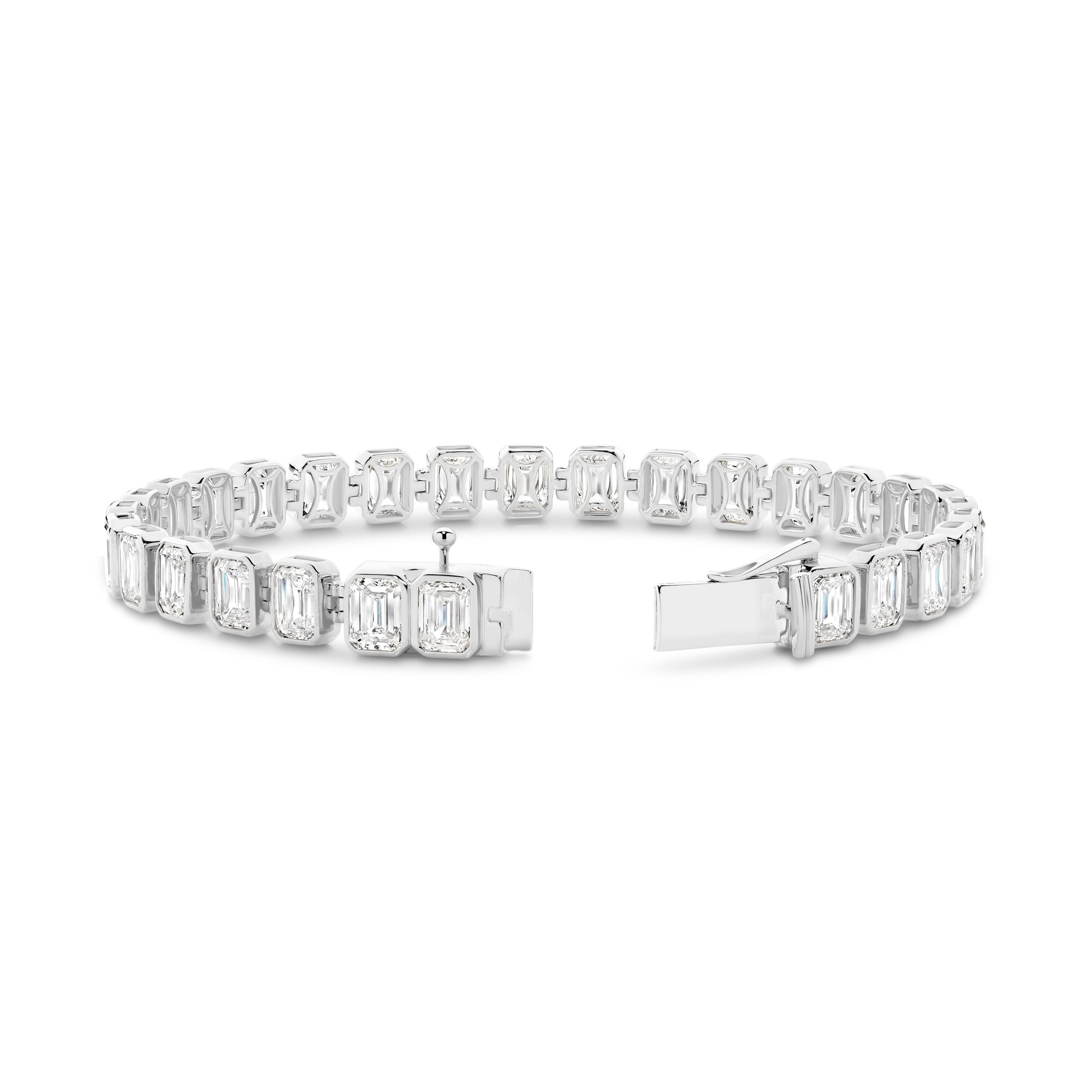 15CT BEZEL EMERALD CUT DIAMOND TENNIS BRACELET - 9CT GOLD