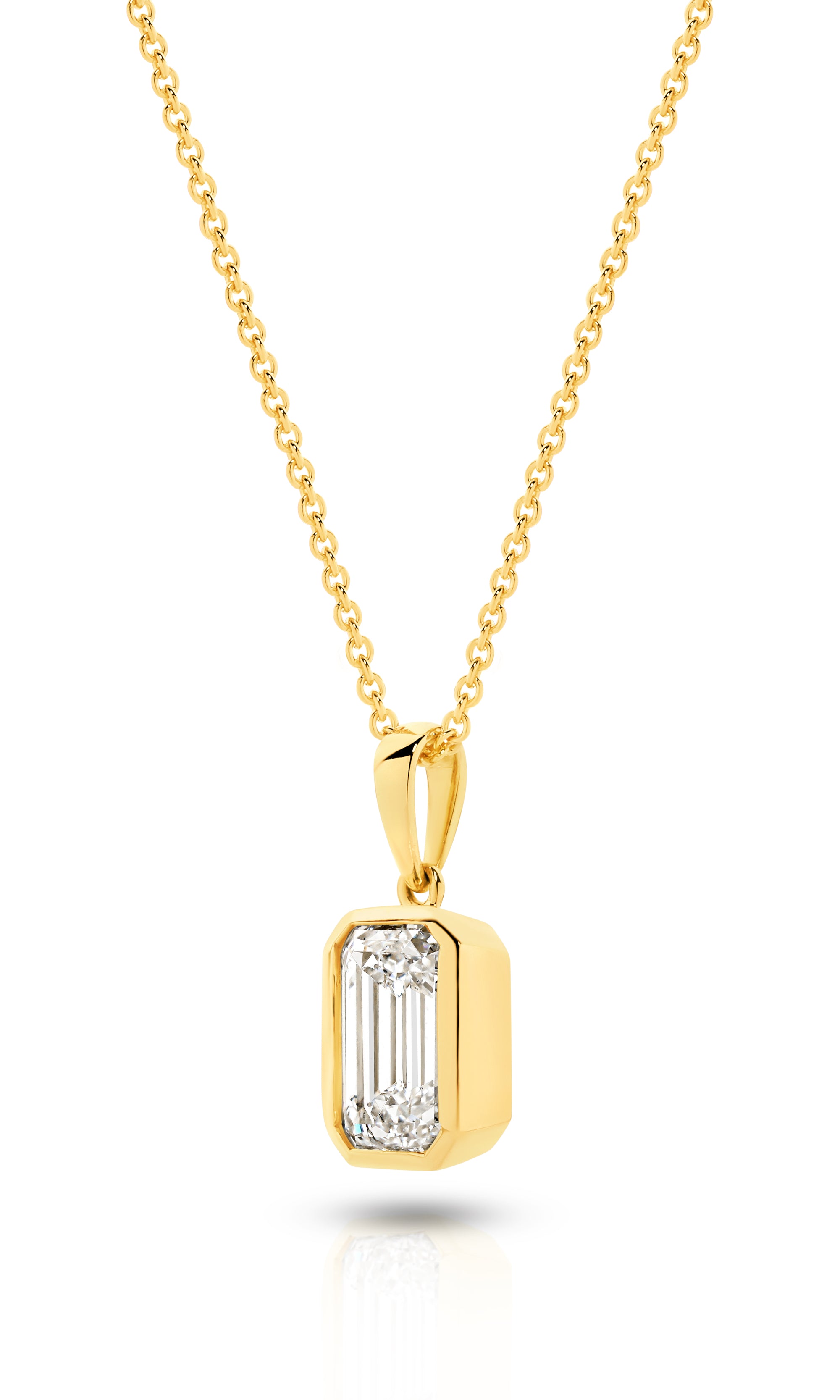 HEIRLOOM 1CT EMERALD CUT BEZEL DIAMOND PENDANT -SOLID GOLD