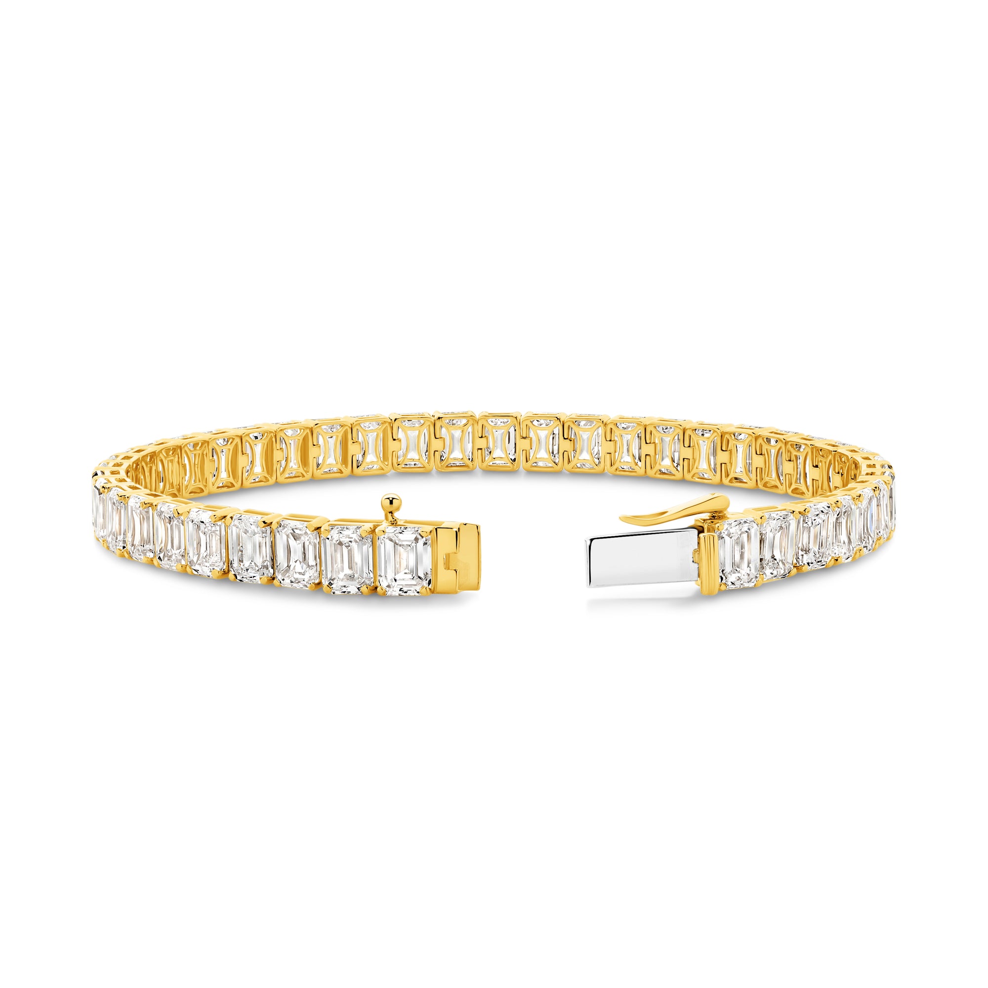 21CT TDW EMERALD CUT DIAMOND TENNIS BRACELET - 9CT GOLD