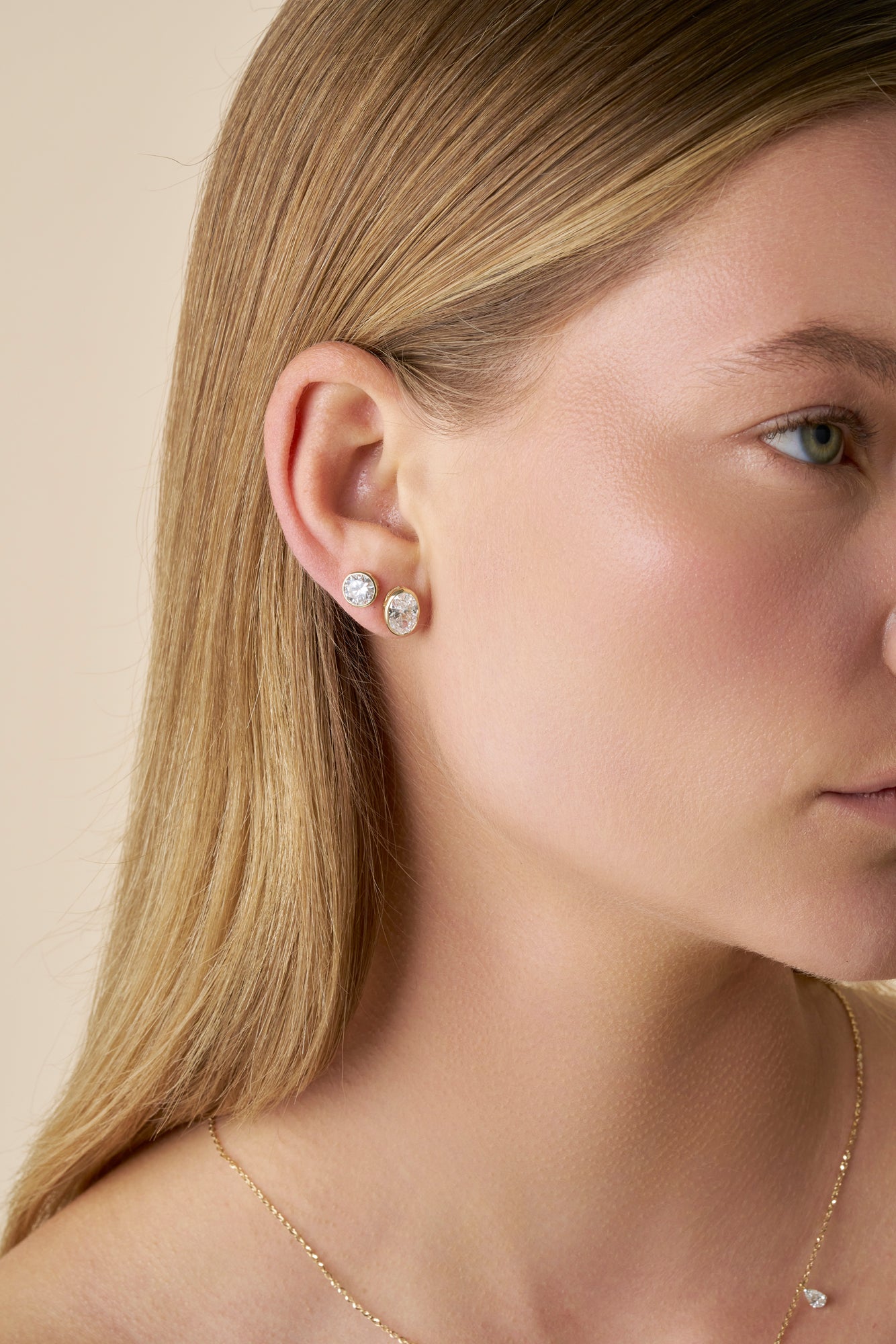 HEIRLOOM BRILLIANT CUT BEZEL SET DIAMOND STUD EARRINGS - SOLID GOLD