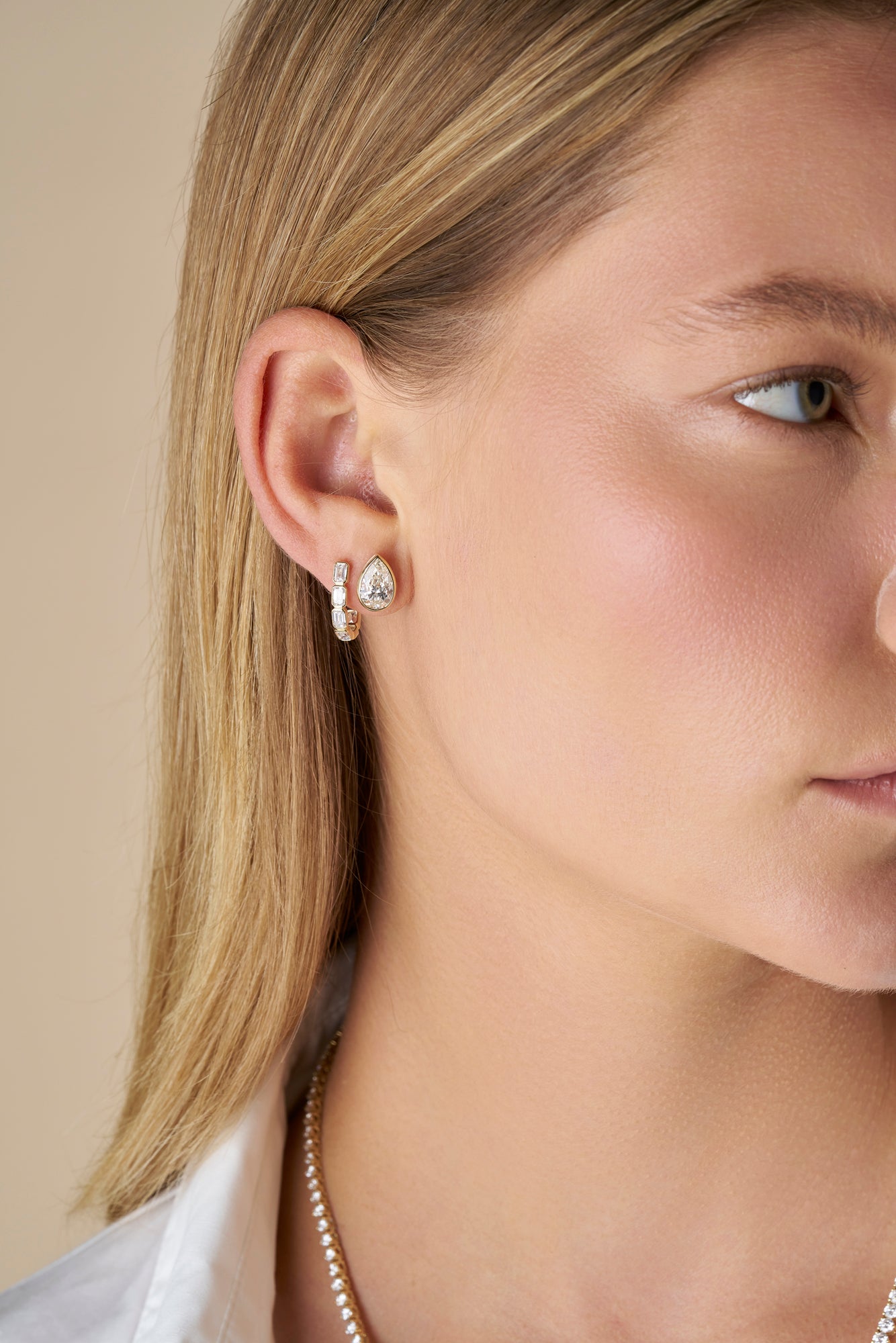 HEIRLOOM PEAR BEZEL SET DIAMOND STUD EARRINGS - SOLID GOLD