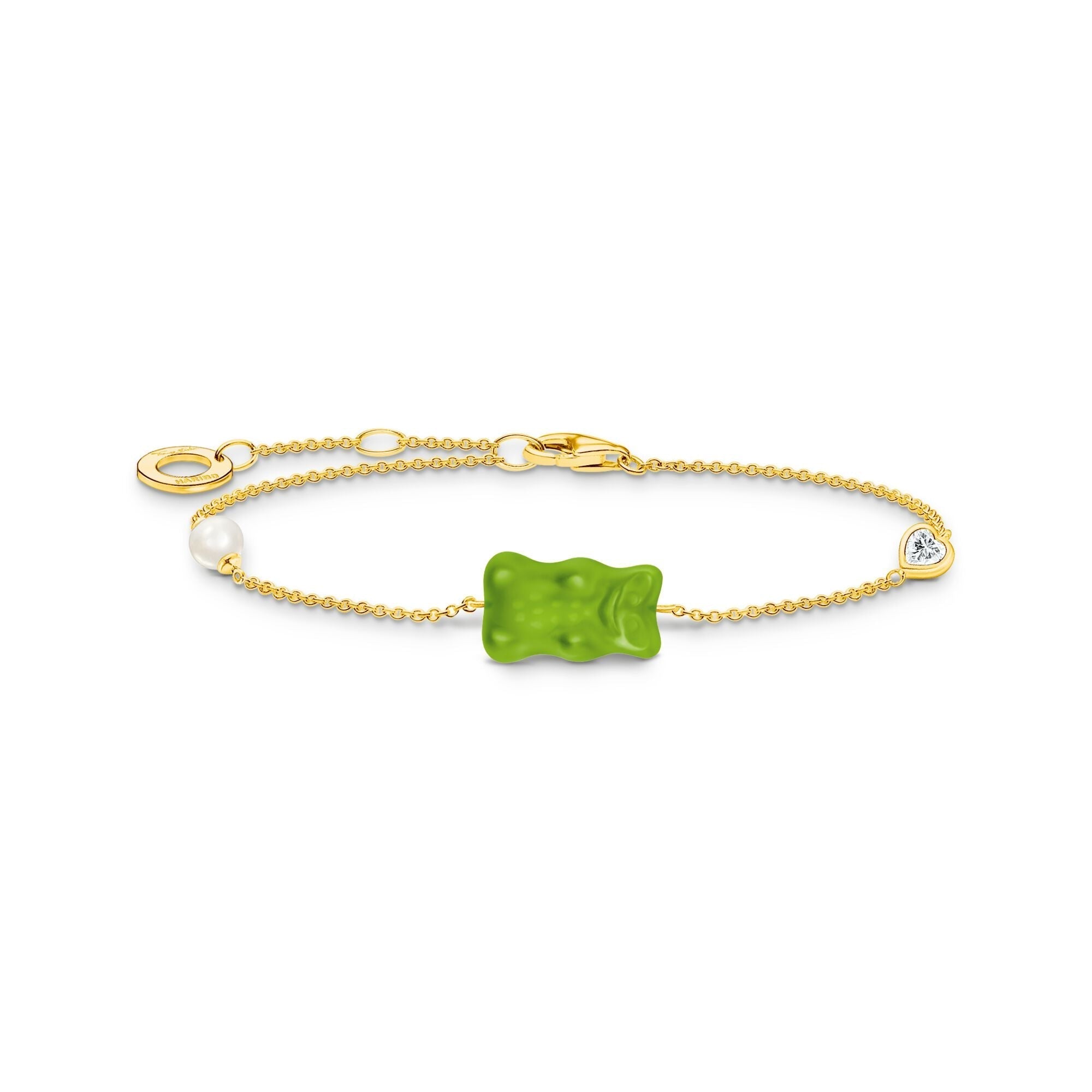 THOMAS SABO Bracelet with green goldbears &amp; freshwater pearl