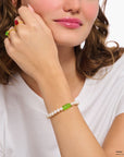 THOMAS SABO Pearl bracelet with green goldbears