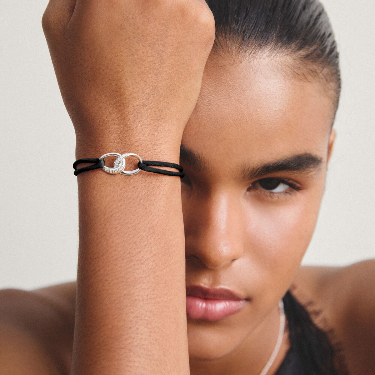 Textile bracelet Together black with zirconia