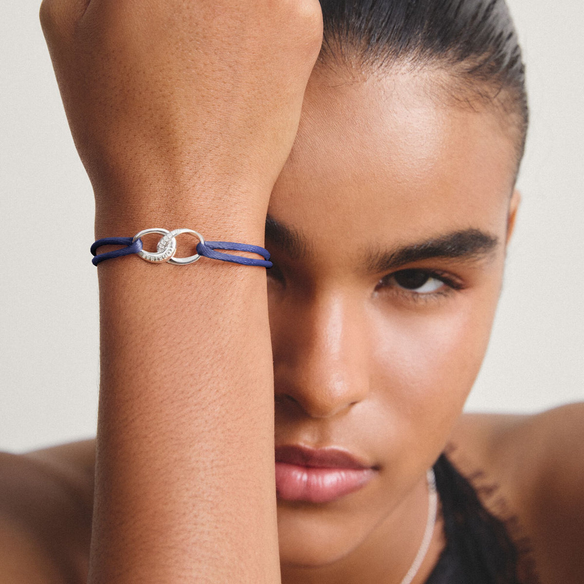 Textile bracelet Together dark blue with zirconia