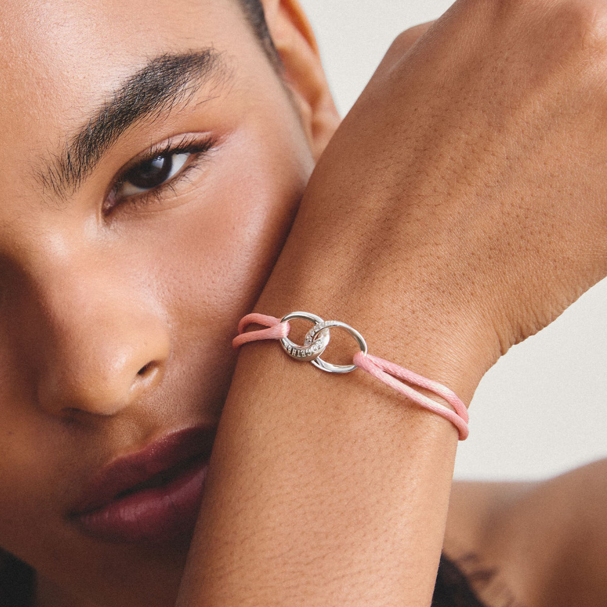 Textile bracelet Together pink with zirconia