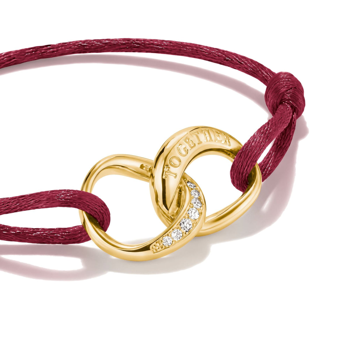 Textile bracelet Together red with zirconia