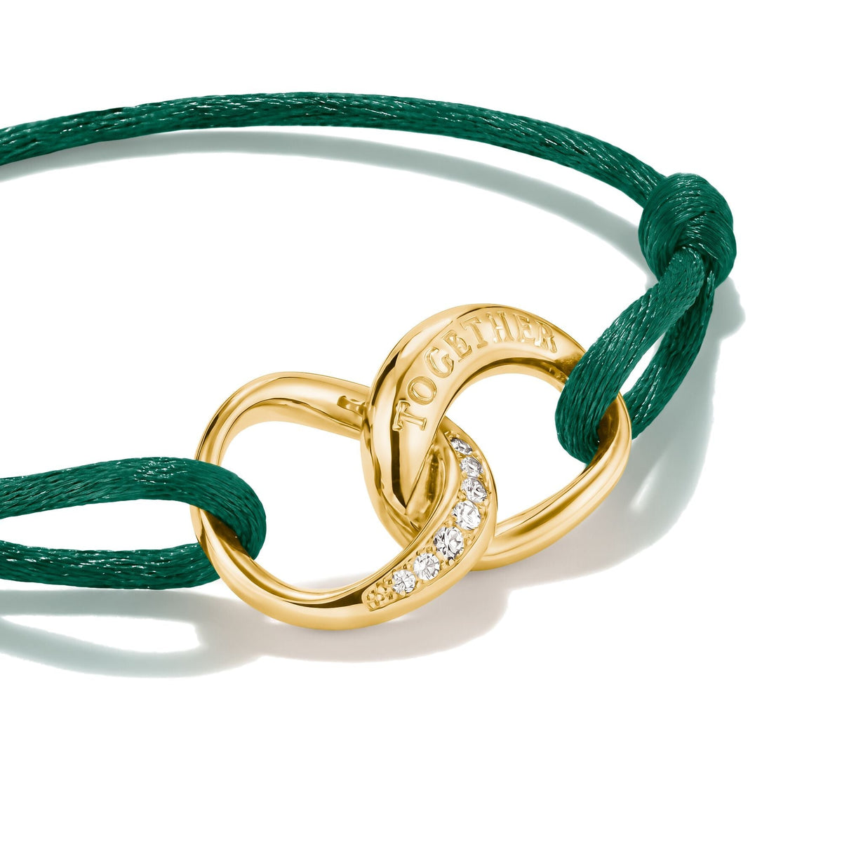 Textile bracelet Together green with zirconia