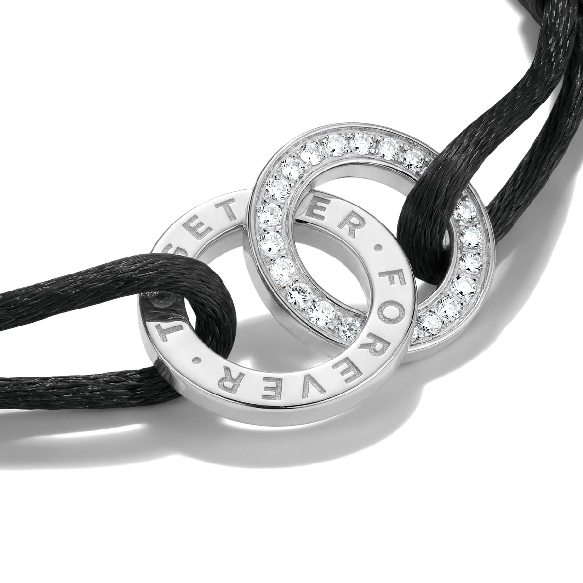 Textile bracelet Together black with zirconia