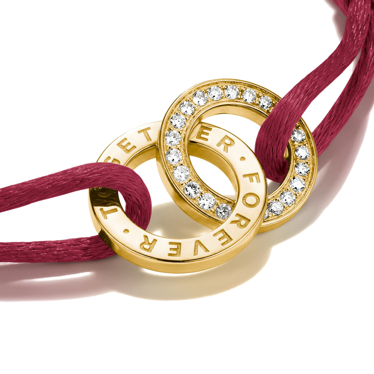 Textile bracelet Together red with zirconia