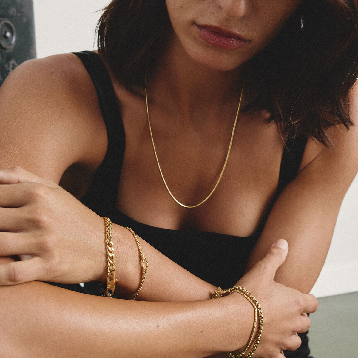 Gold-Tone Stainless Steel Box Chain Bracelet 2.7mm